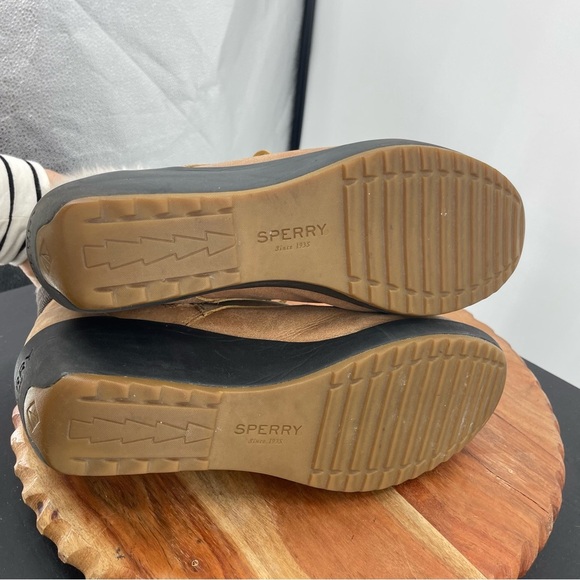 Sperry Luca Peak Tan brown suede leather fur lined wedge hiking boot Sz 10 - Picture 9 of 9